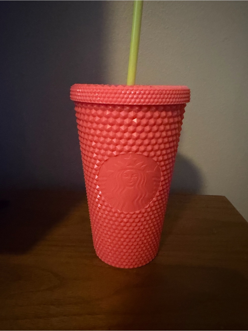 Starbucks Coral Pink Studded Cold Cup with Lime Straw